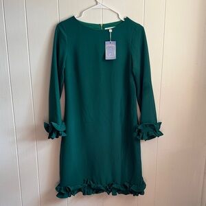 Sail to Sable Celine Double Ruffle Dress Hunter Green SZ 2